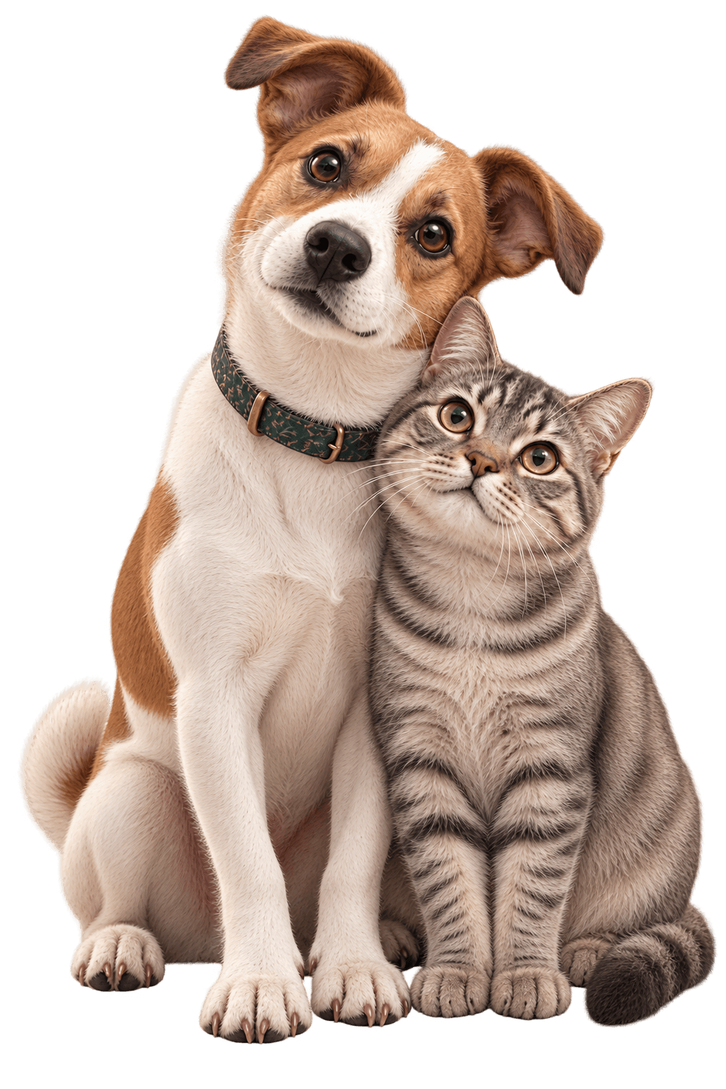 A dog and cat sitting together